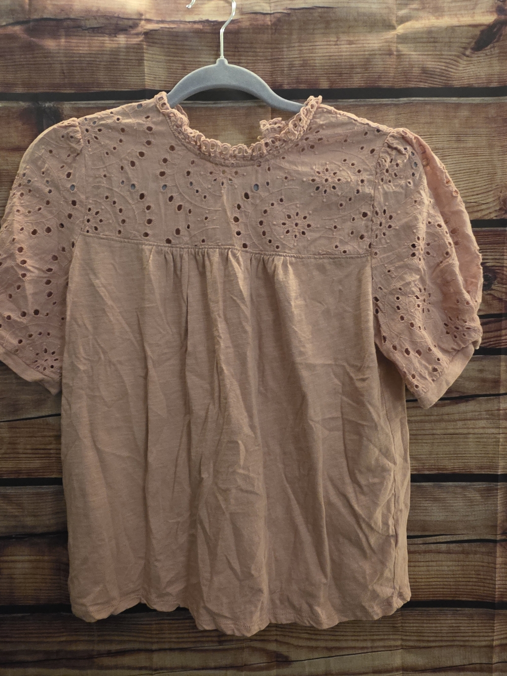 Mustard Seed Blush Eyelet Puff Sleeve Top